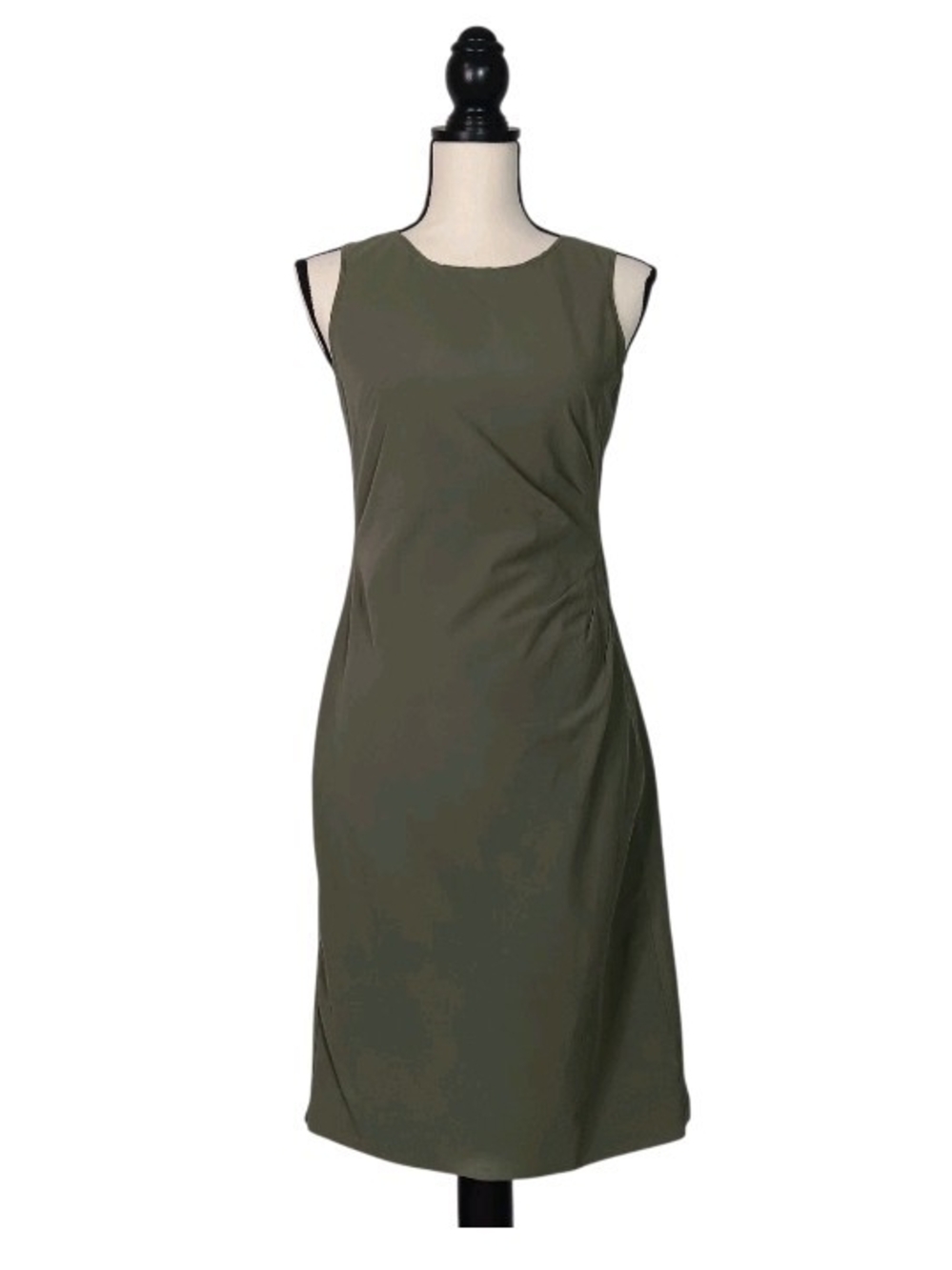 Banana Republic Olive Green Sleeveless Side Pleat Sheath Knee Length Dress
